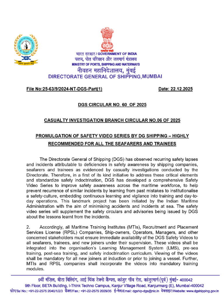 DGS Circular No 60 of 2025 Dated 22122025 | PDF