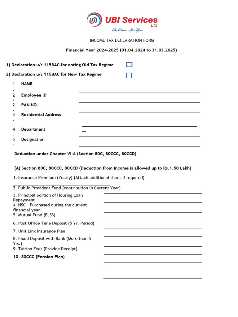 Income Tax Declaration Form | PDF | Insurance | Taxes