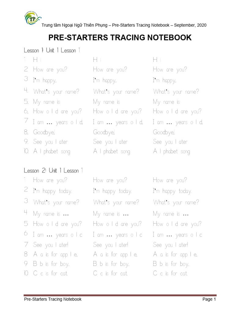 Pre-Starters Tracing Notebook | PDF