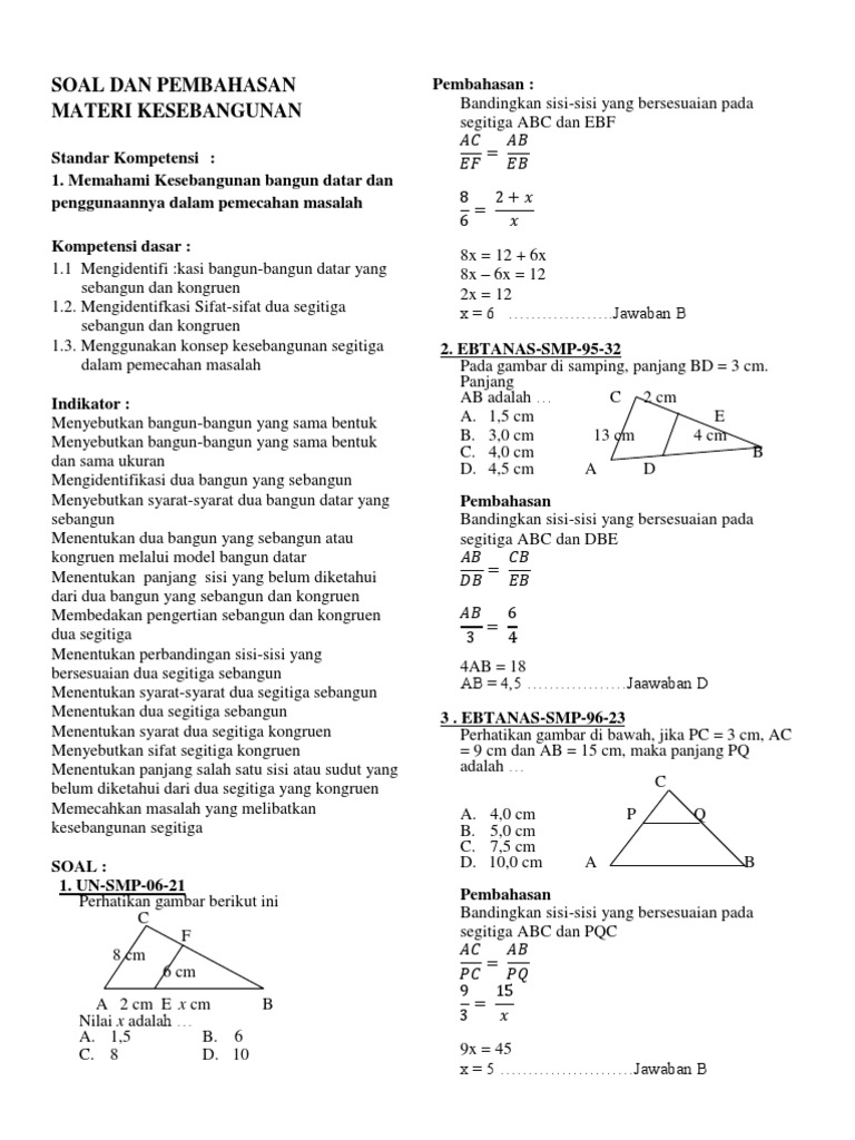 Soal Soal Kesebangunan Kelas 9