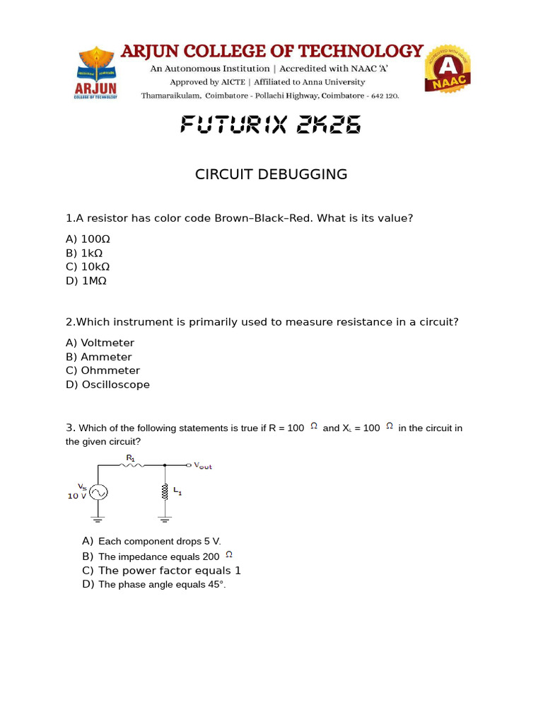 Circuit Debugging Quiz | PDF | Series And Parallel Circuits | Resistor