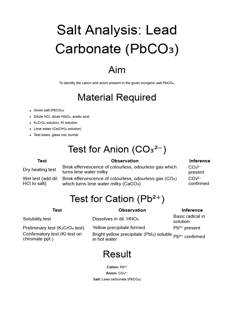 Pbco3 Practical | PDF