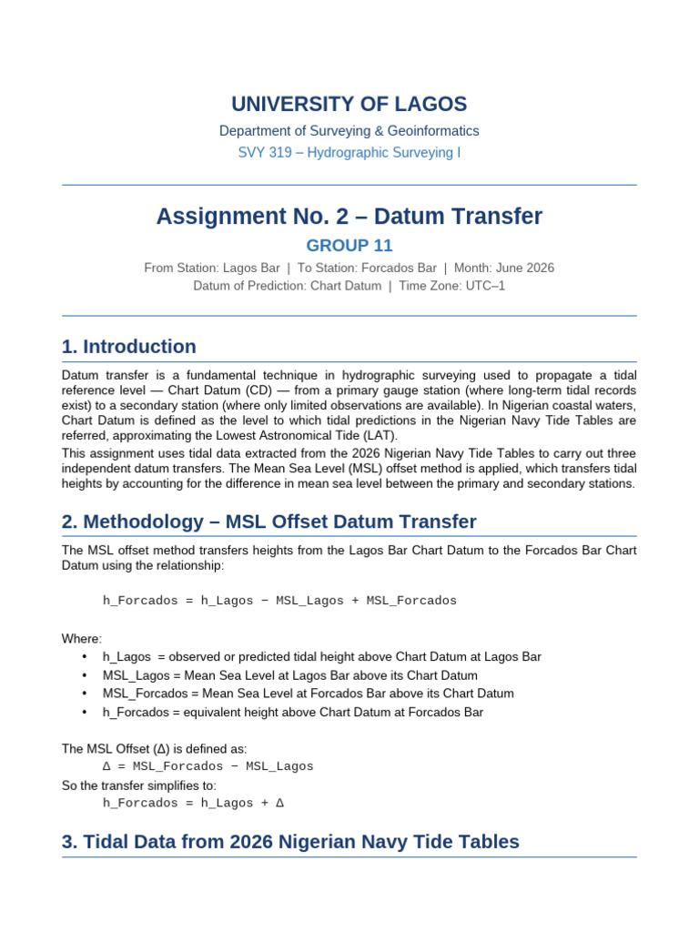 SVY319 Group11 DatumTransfer | PDF | Tide | Hydrography