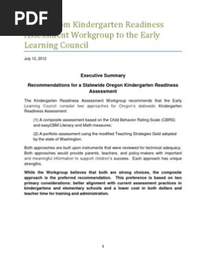 Report for Kindergarten Readiness