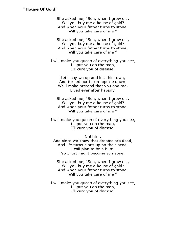 Twenty One Pilots - House of Gold Lyrics _ AZLyrics.com | PDF