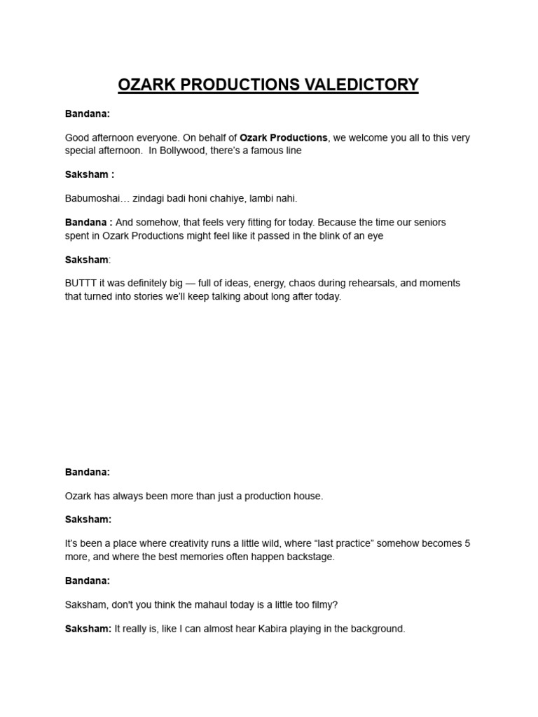 Ozark Productions Valedictory Ceremony Script | PDF