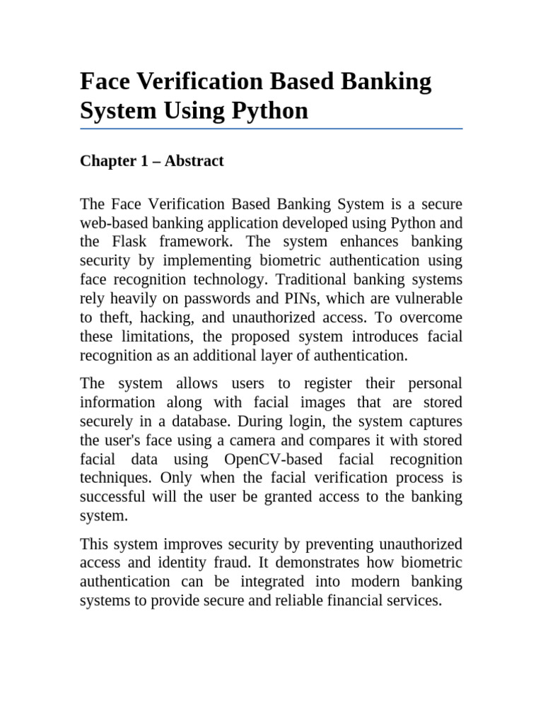 Face Verification Banking System Report | PDF | Authentication | Security