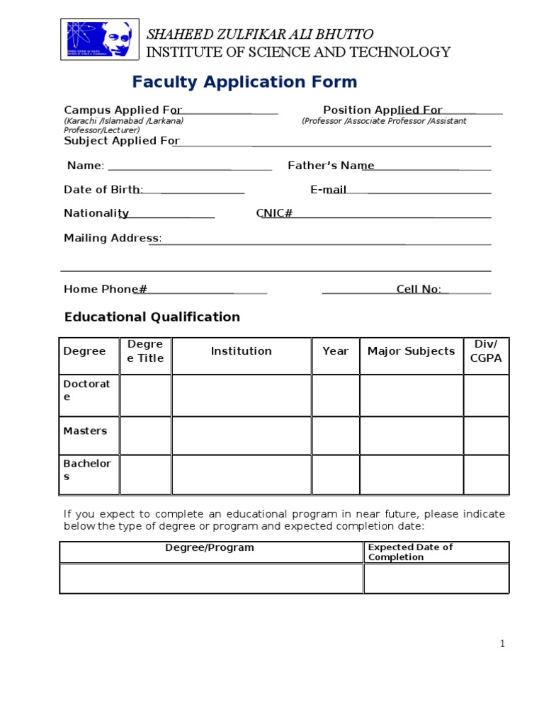 Faculty Application Form Submission | PDF