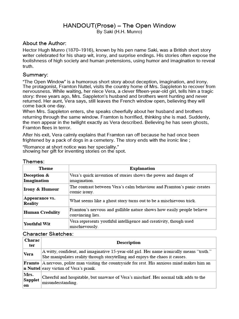 HandoutThe Open Window Grade VIII | PDF
