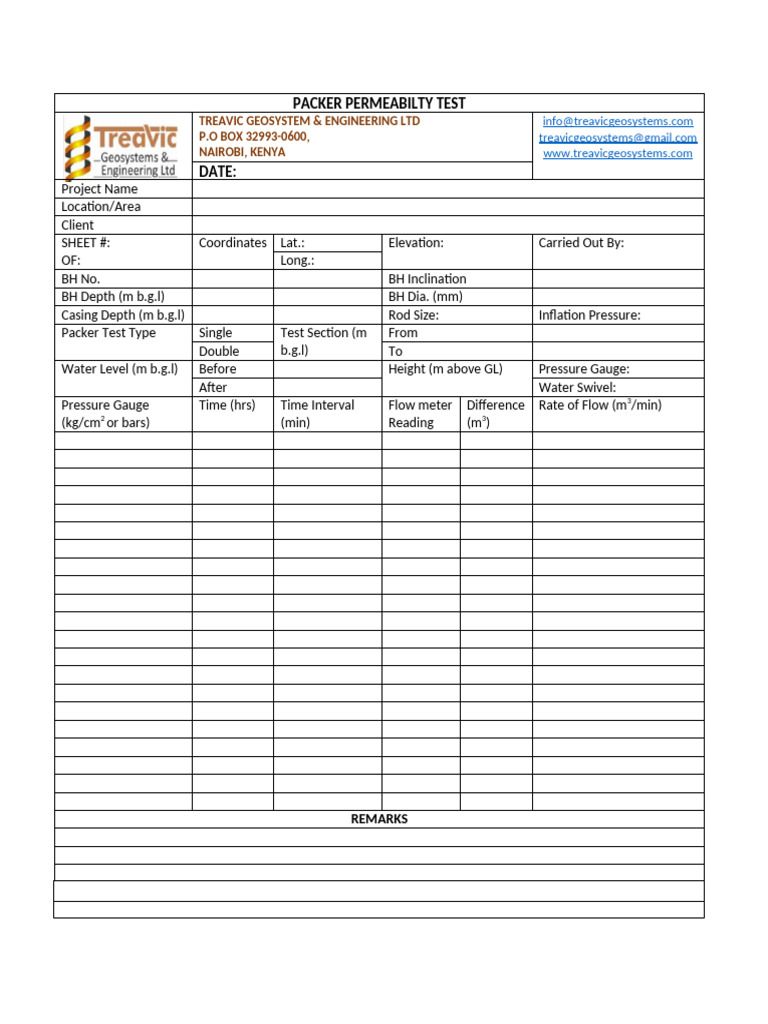 Packer Test Log Sheet | PDF