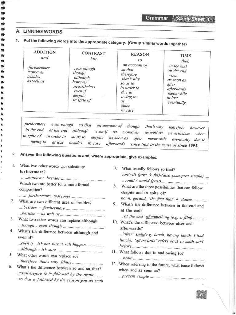 FCE Study Sheet Units 1-2 KEY | PDF
