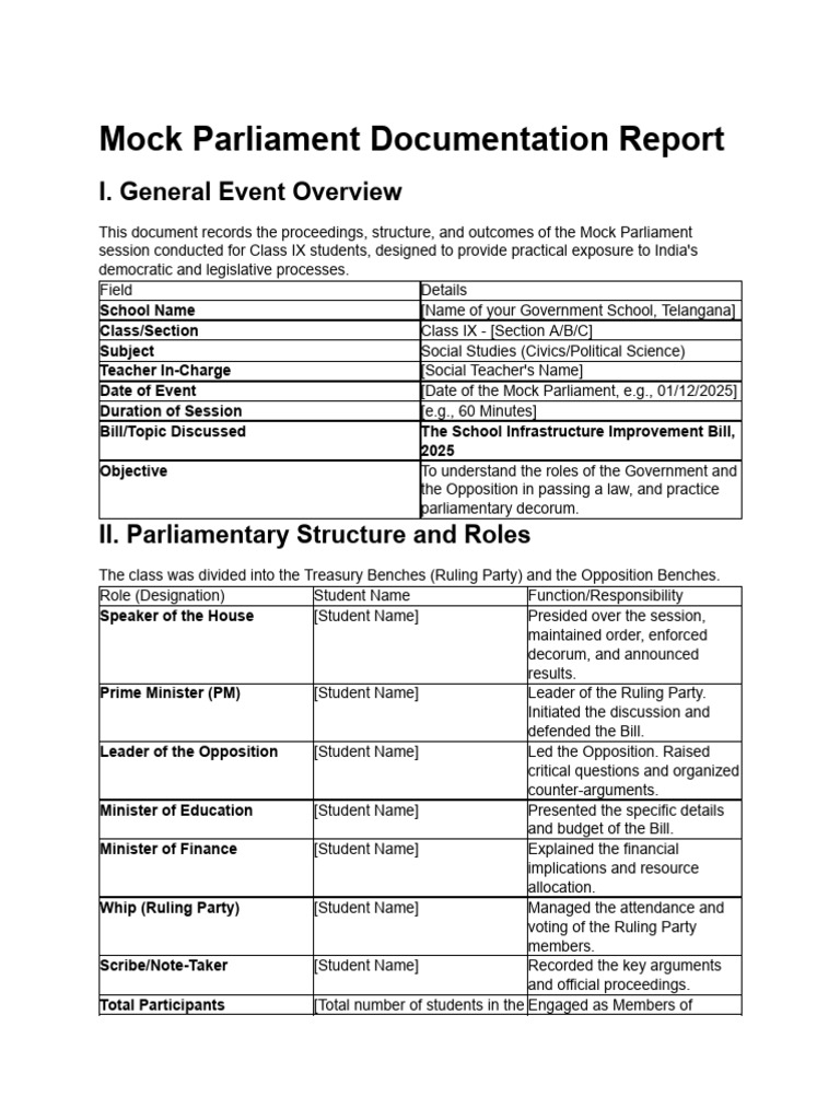 Mock Parliament Documentation | PDF | Bill (Law) | Government