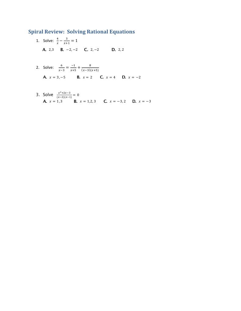 Review Solving Rational Equations | PDF