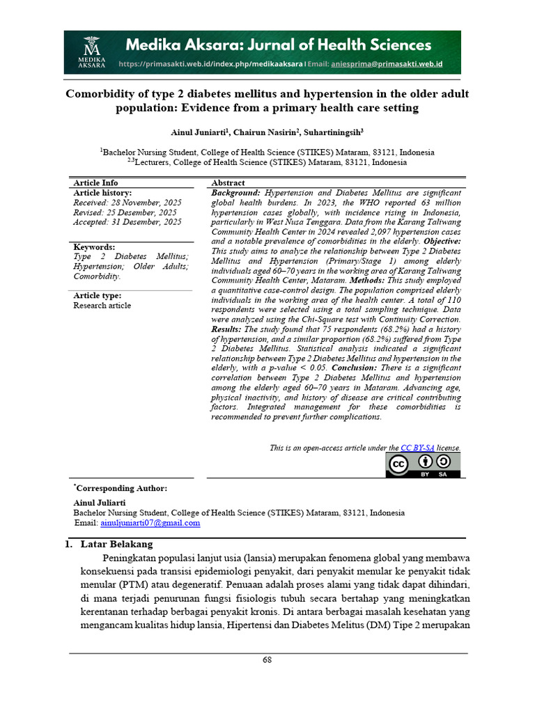 Comorbidity of Type 2 Diabetes Mellitus and Hypertension in The Older ...
