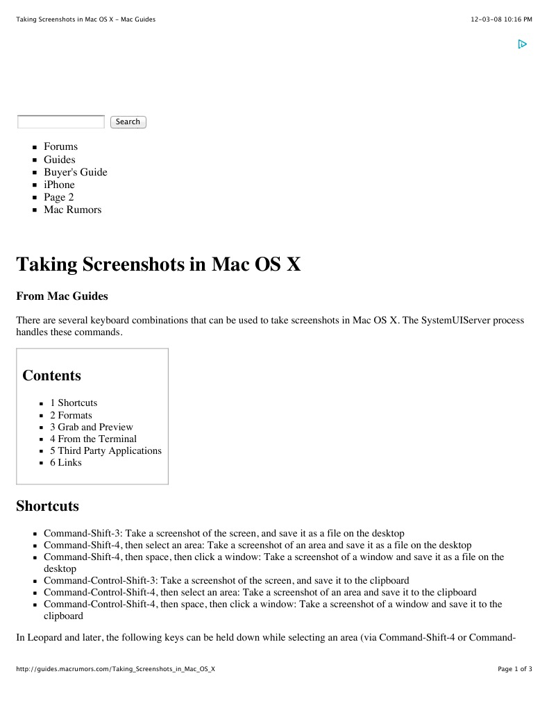 Mac OS X Screenshot Guide | PDF