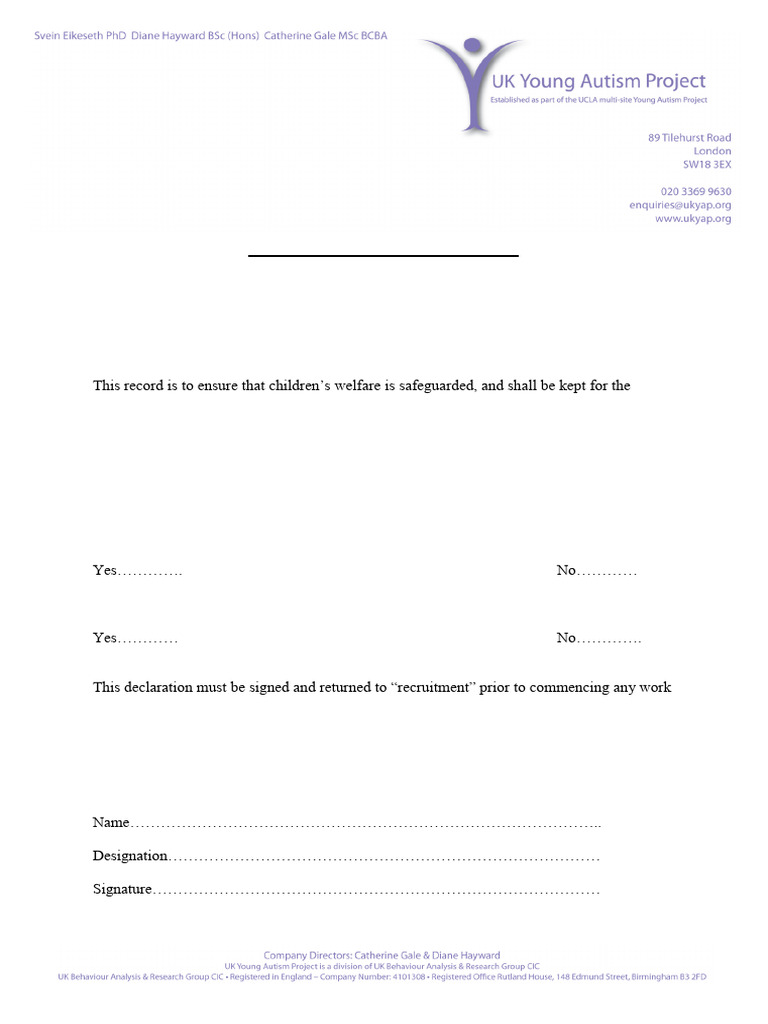 Child Protection Declaration Form Act September 07 | PDF