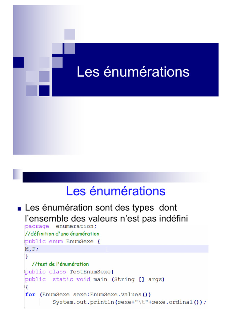 Les Énumérations | PDF | Interface (Informatique) | Java (Langage de ...