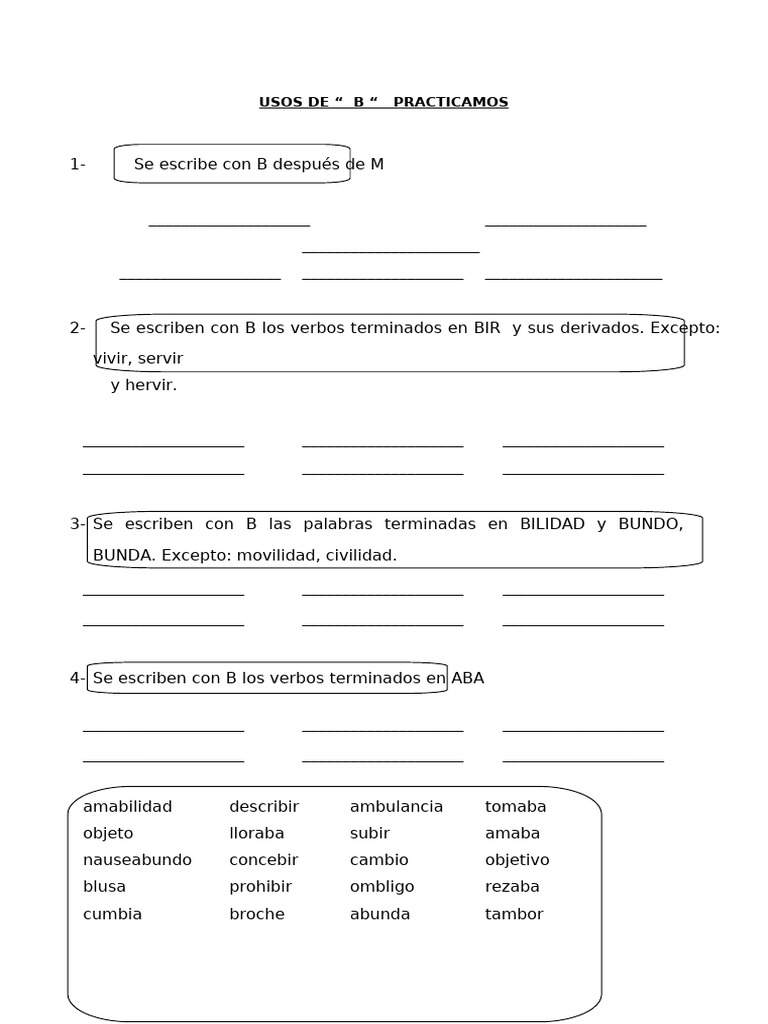 Uso de La B y V para Cuarto de Primaria | PDF | Lingüística ...