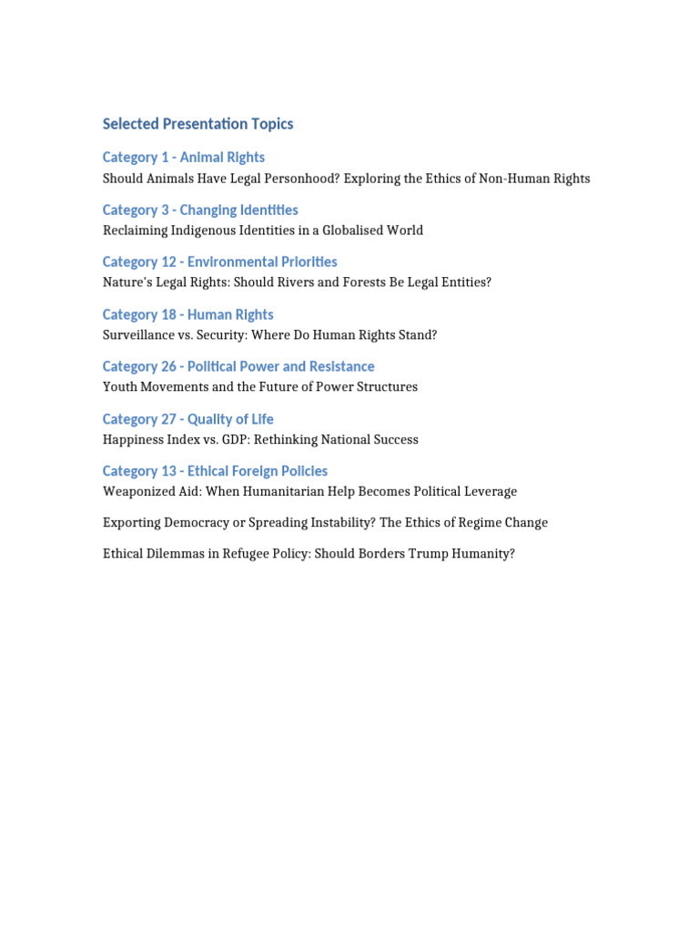 Updated Presentation Topics | PDF