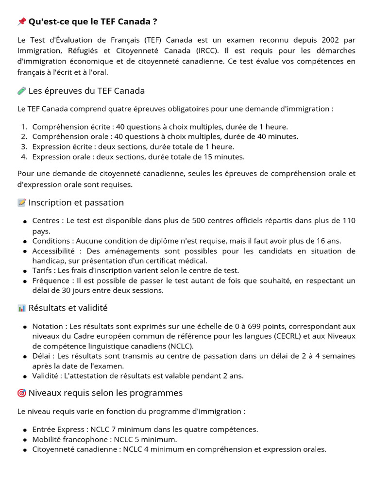 ? Qu'Est-ce Que Le TEF Canada | PDF