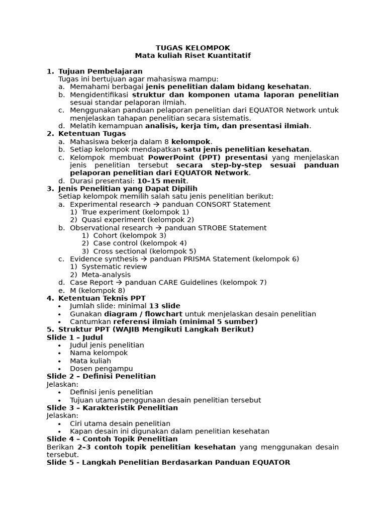 Petunjuk Tugas Riset Kuanti Jenis Penelitian | PDF