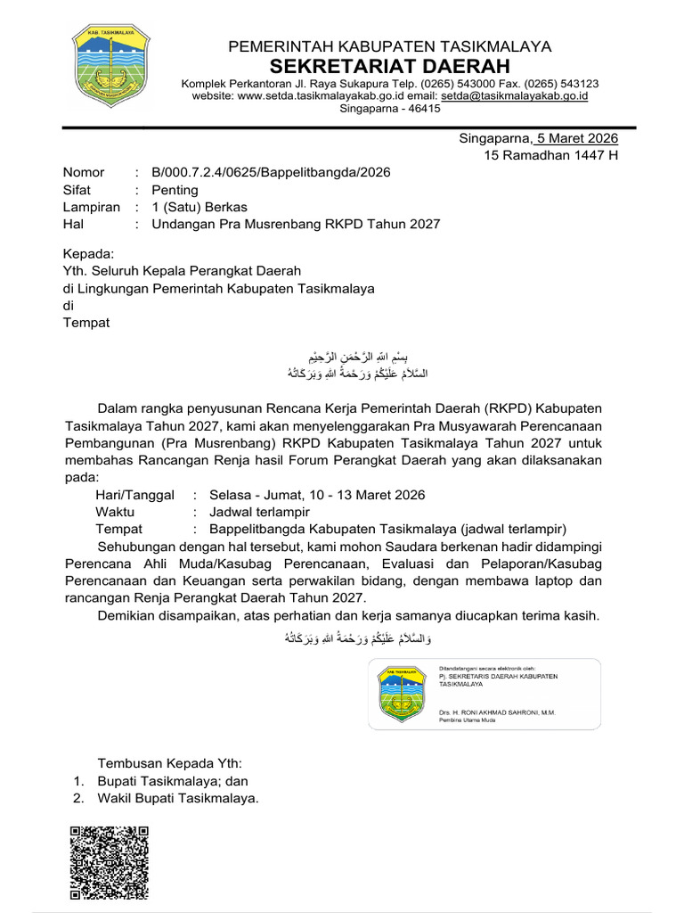 Surat Undangan Pra Musrenbang RKPD Tahun 2027 | PDF