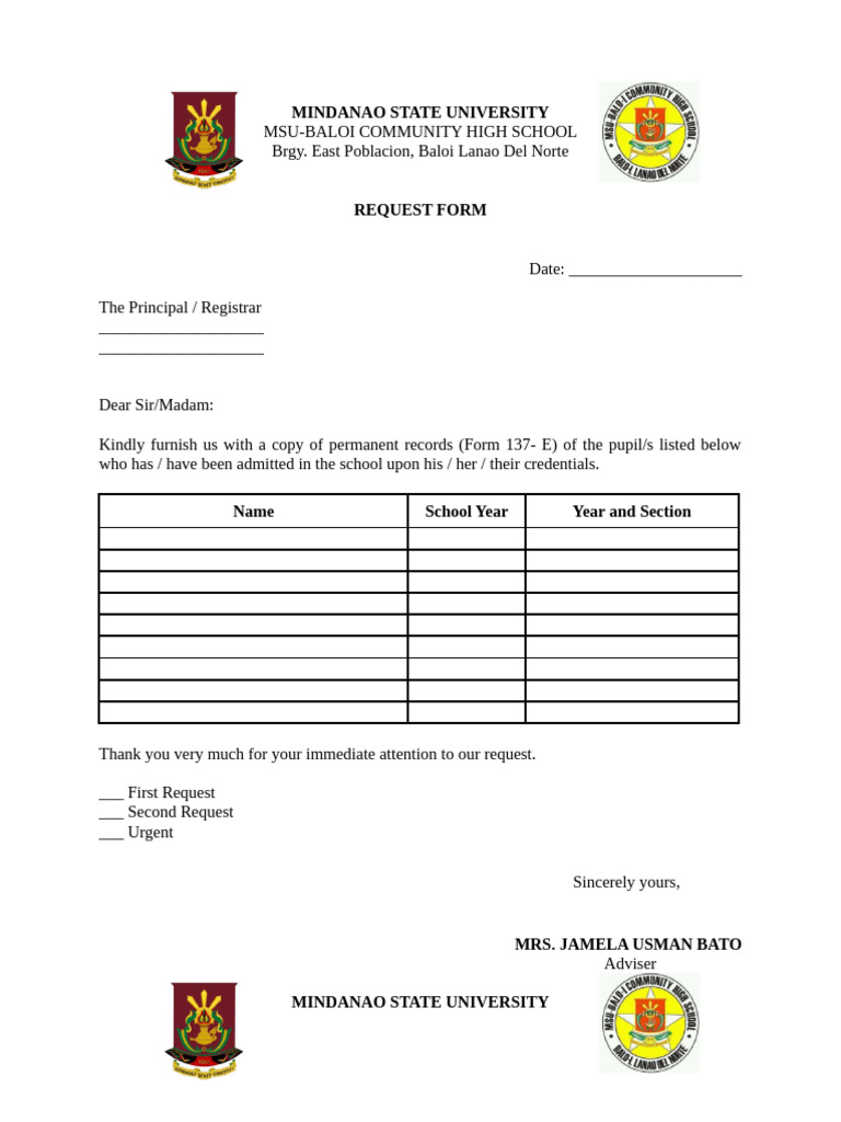 Request Form | PDF