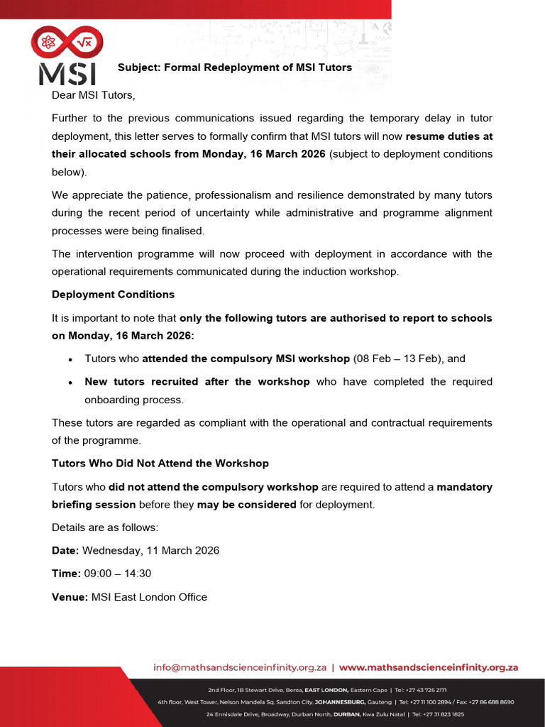 Tutor Redeployment March 2026 | PDF