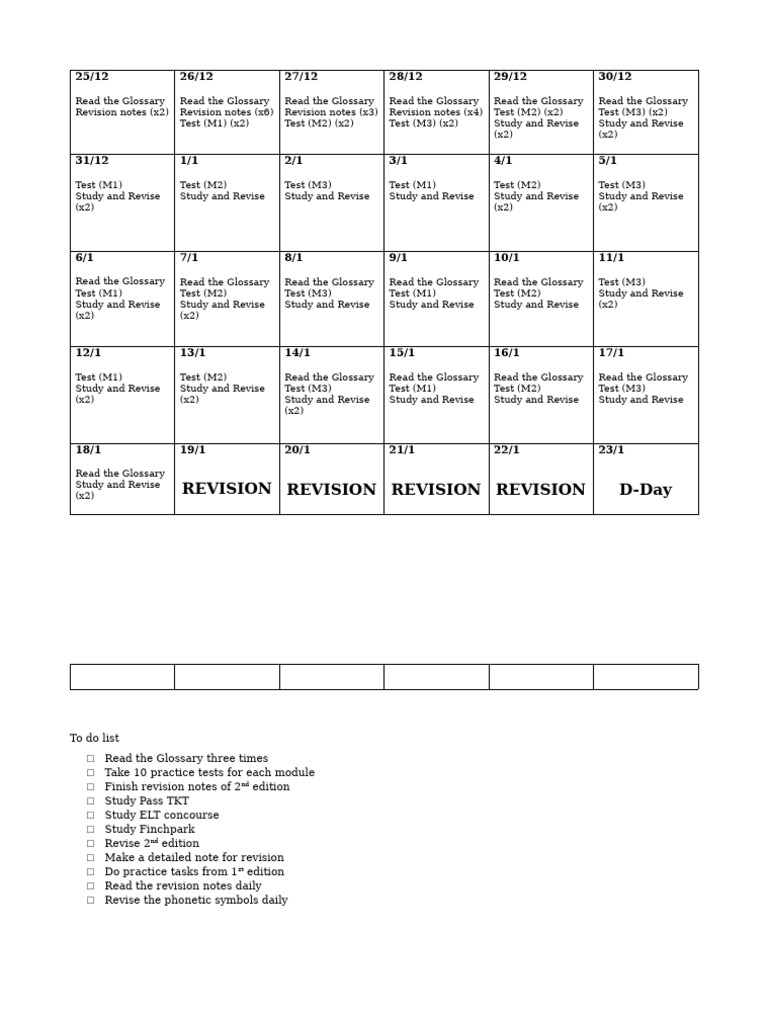 Study Plan for TKT 1 | PDF