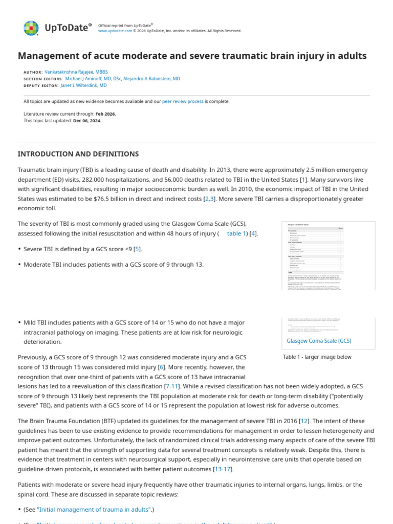 Management of Acute Moderate and Severe Traumatic Brain Injury in ...
