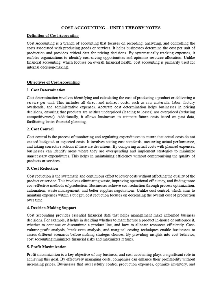Unit 1 Theory Notes | PDF | Cost Accounting | Expense