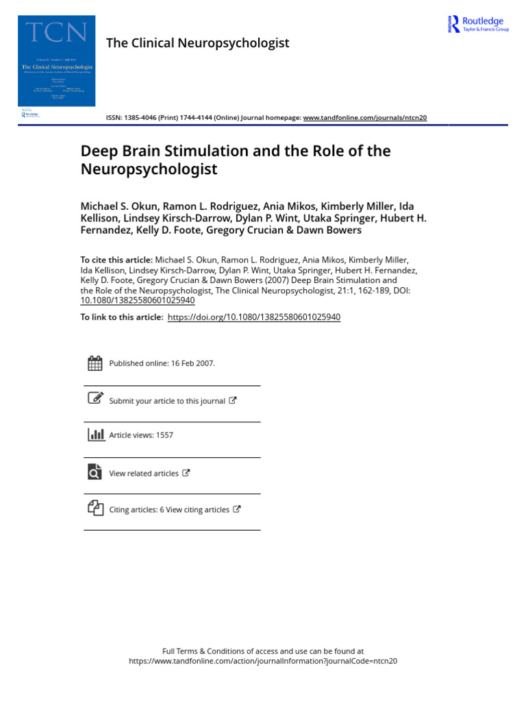 Deep Brain Stimulation and The Role of The Neuropsychologist | PDF ...