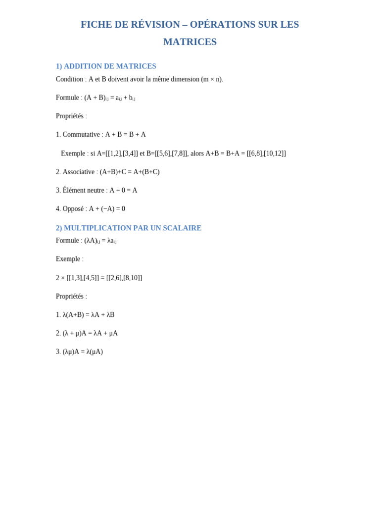 Fiche Revision Complete Matrices | PDF