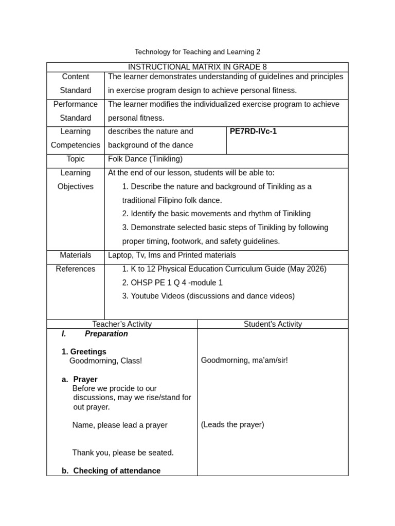 Template Instructional Matrix | PDF | Dances | Learning