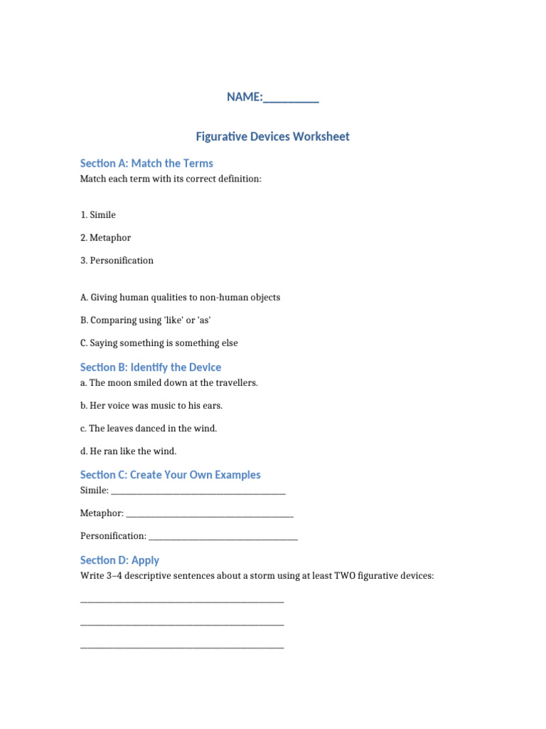 Grade7 Figurative Devices Worksheet | PDF