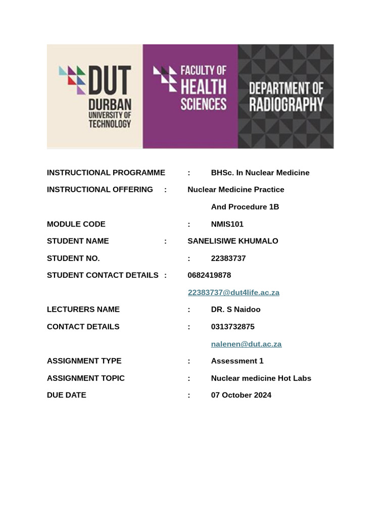 Nmis Assignment 1 S Khumalo | PDF | Nuclear Medicine | Radioactive ...