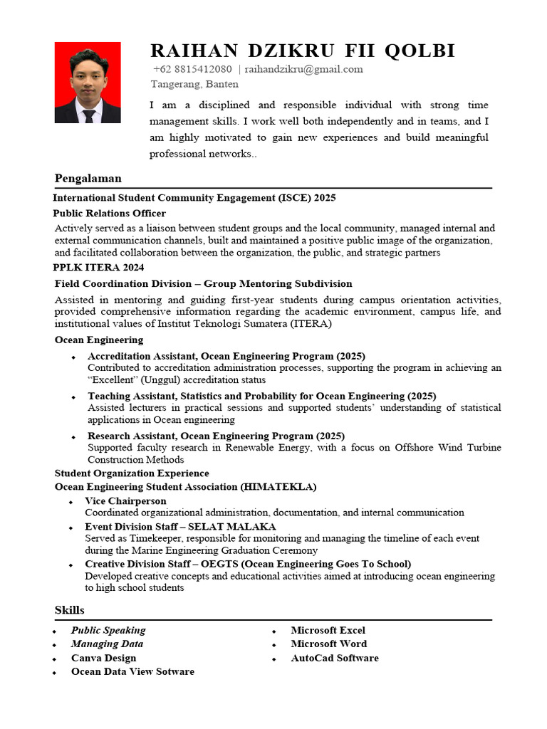 Raihan Dzikru Fii Qolbi_Resume | PDF | Engineering