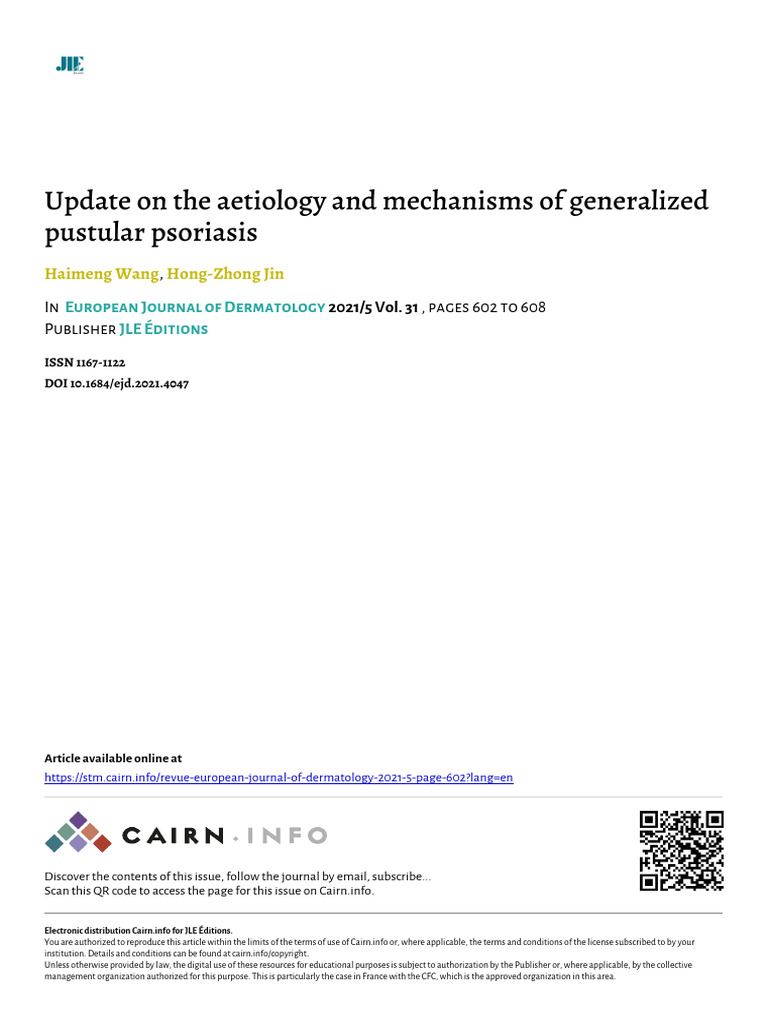 Wang 2021 Update On The Aetiology and Mechanisms of Generalized ...