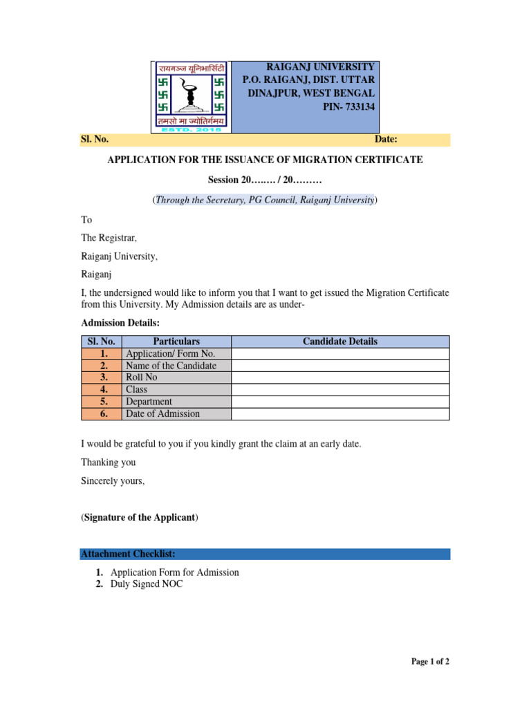 Migration Certificate Application Form | PDF | Chess Theory | Chess ...