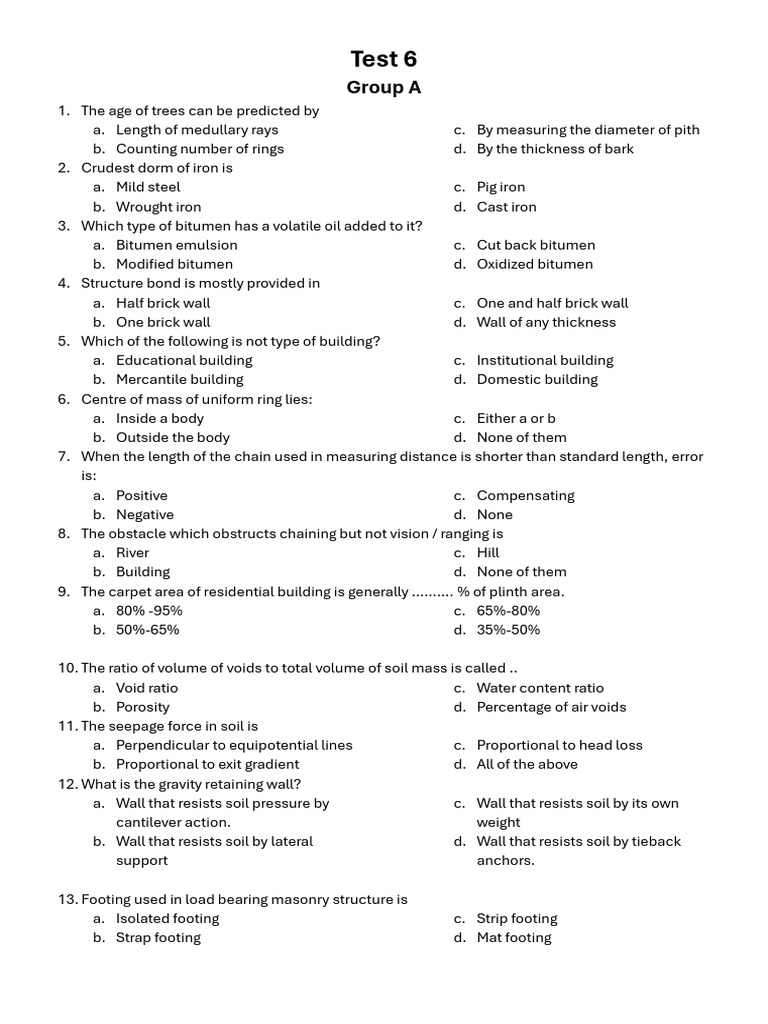 Test For SET 6 | PDF | Civil Engineering