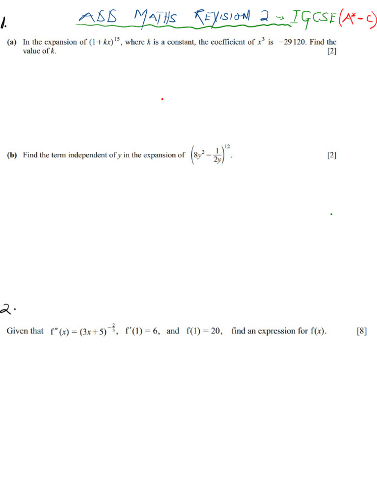 Add Maths Revision 2-Mock 26-Final Exams Revision | PDF
