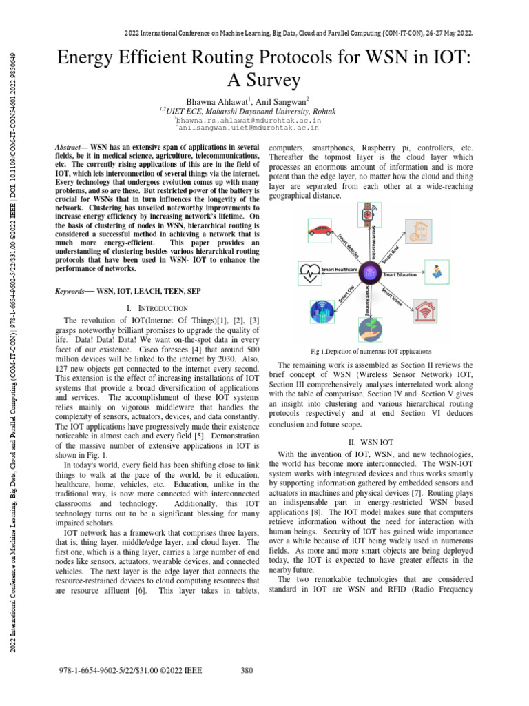 Energy Efficient Routing Protocols for WSN in IOT a Survey | PDF ...