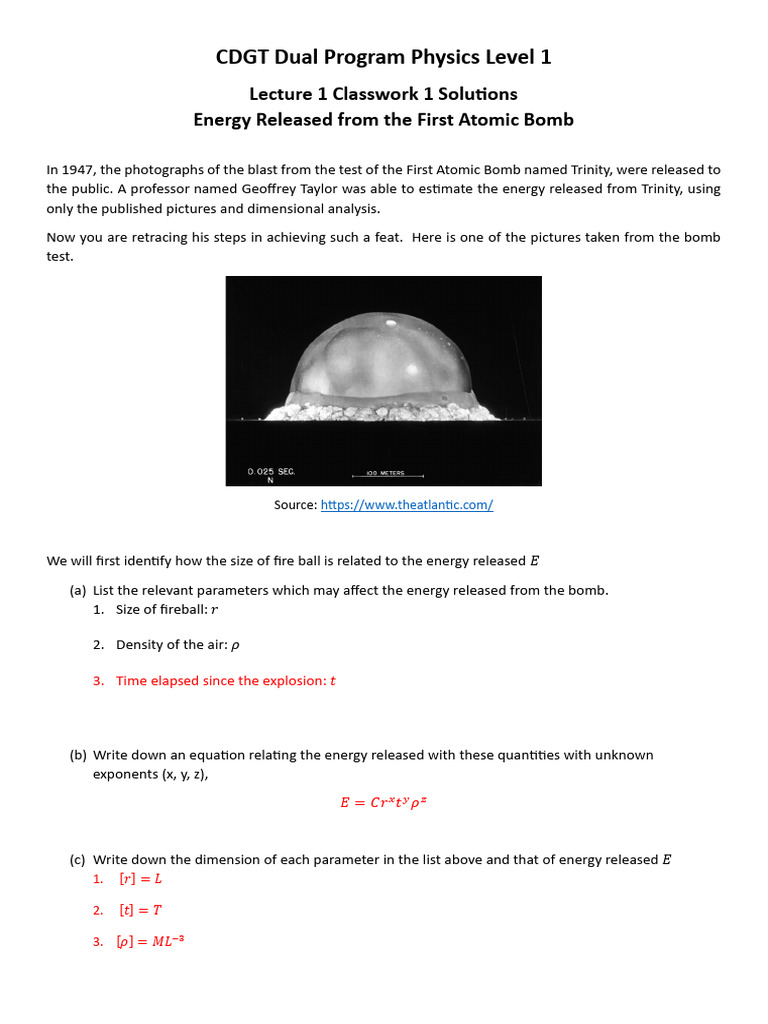 L1 - Classwork 1 - Answer - Key | PDF | Physics