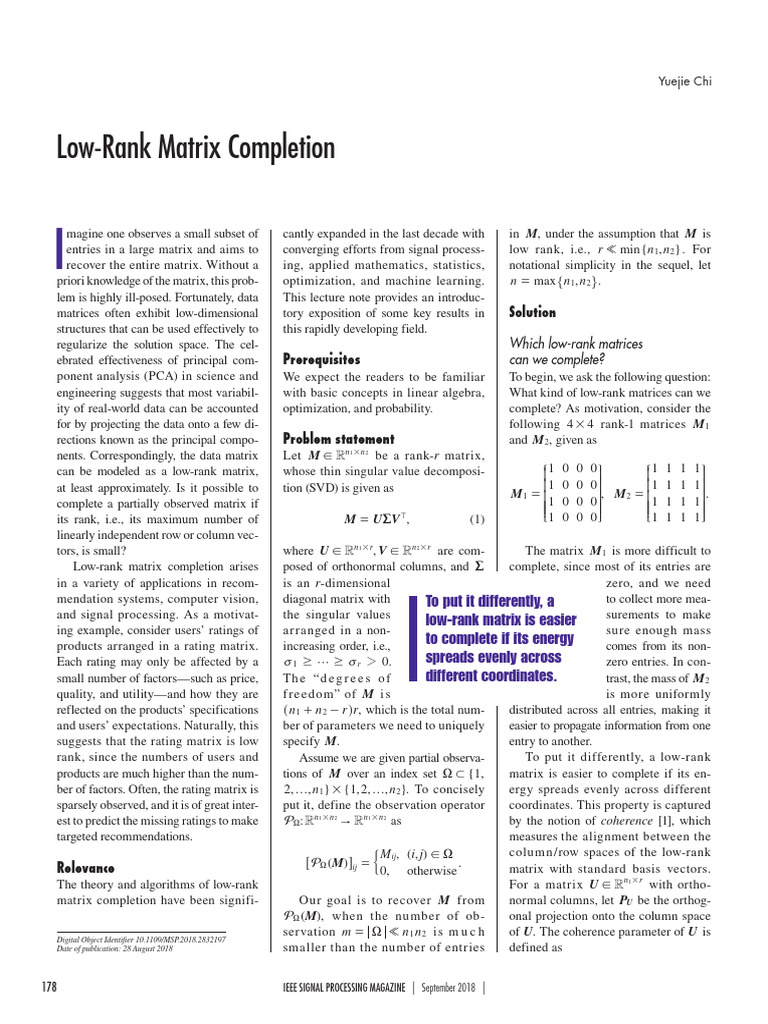 Low-Rank Matrix Completion | PDF | Matrix (Mathematics) | Mathematical ...