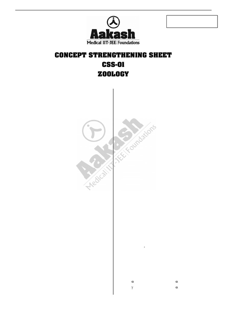 Concept Strengthening Sheet CSS 01 Based on CST 01 & 02 Code a Zoology ...