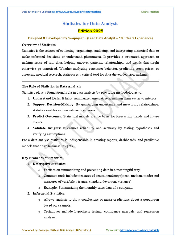 Statistics for Data Analysis | PDF | Statistics | Data Analysis