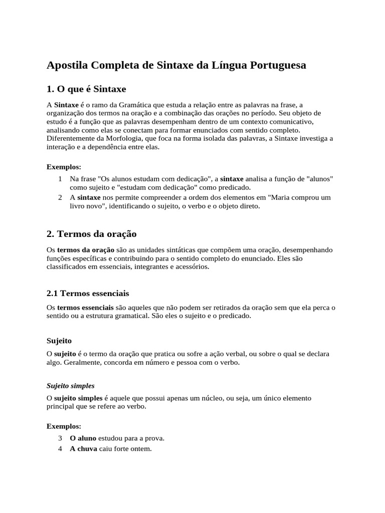 Apostila Completa de Sintaxe Da Língua Portuguesa | PDF | Assunto ...