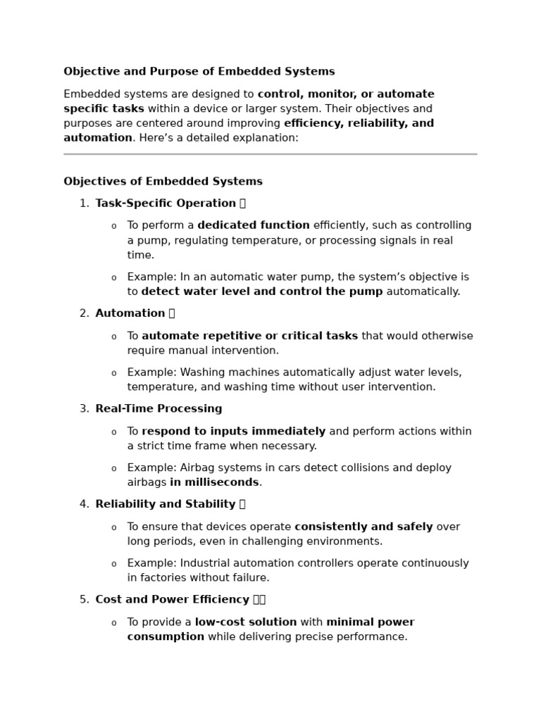 Objective and Purpose of Embedded Systems | PDF | Automation | Embedded ...