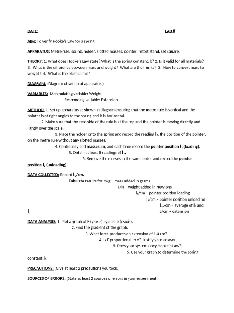 LAB3 Hooke's Law | PDF | Physics | Mechanics