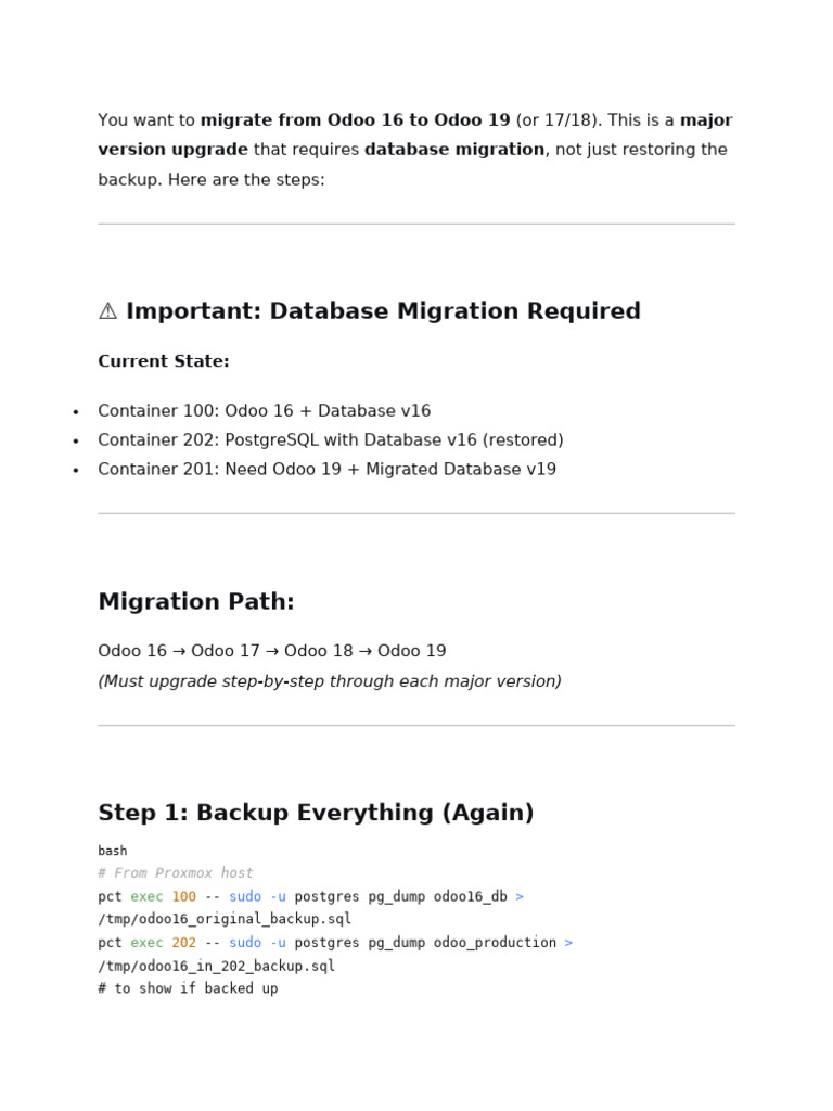 Odoo 17 To 19 Migration Steps | PDF | Postgre Sql | Databases
